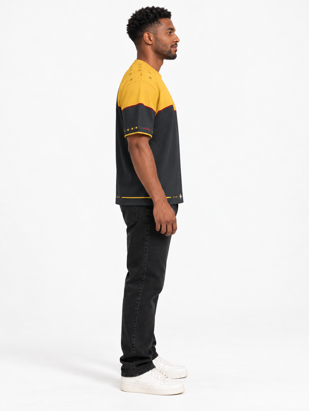 Solar Obsidian Boxy Cotton T-Shirt — side model styling illustration