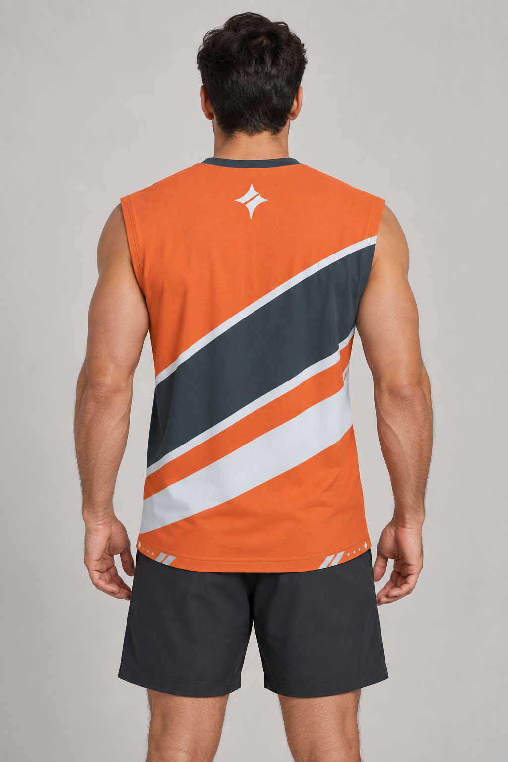 Tangerine Slate sleeveless cotton T-shirt – back on-model styling illustration
