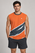 Tangerine Slate sleeveless cotton T-shirt – front on-model styling illustration