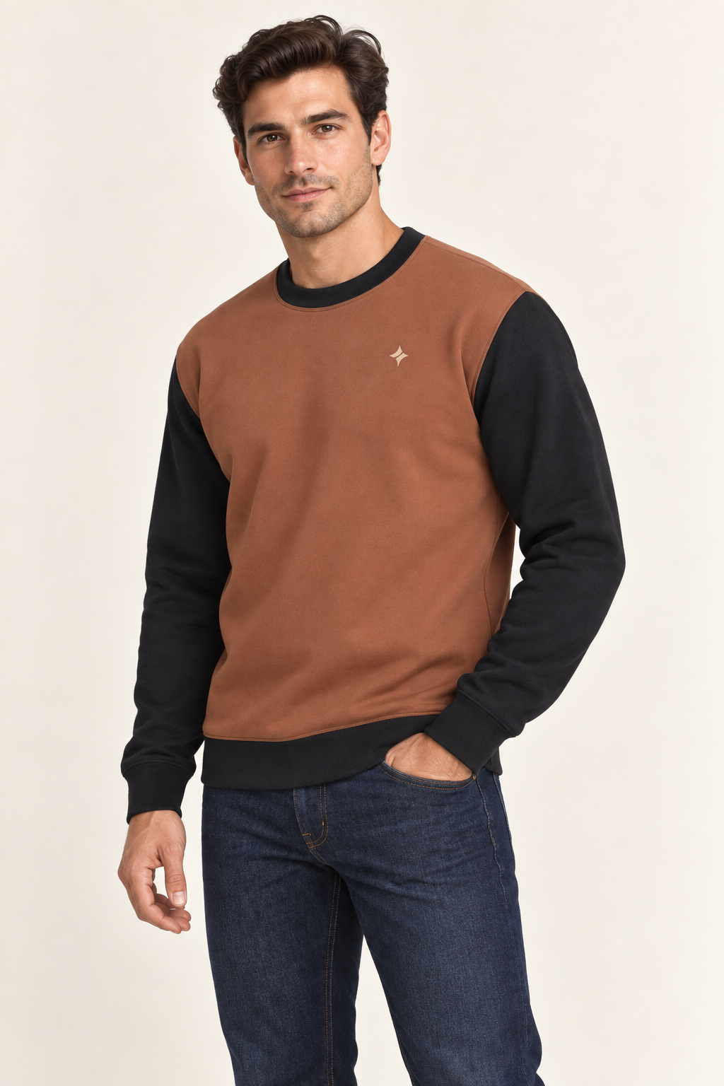 Terracotta Obsidian Nero Ponte sweatshirt — angle model styling illustration