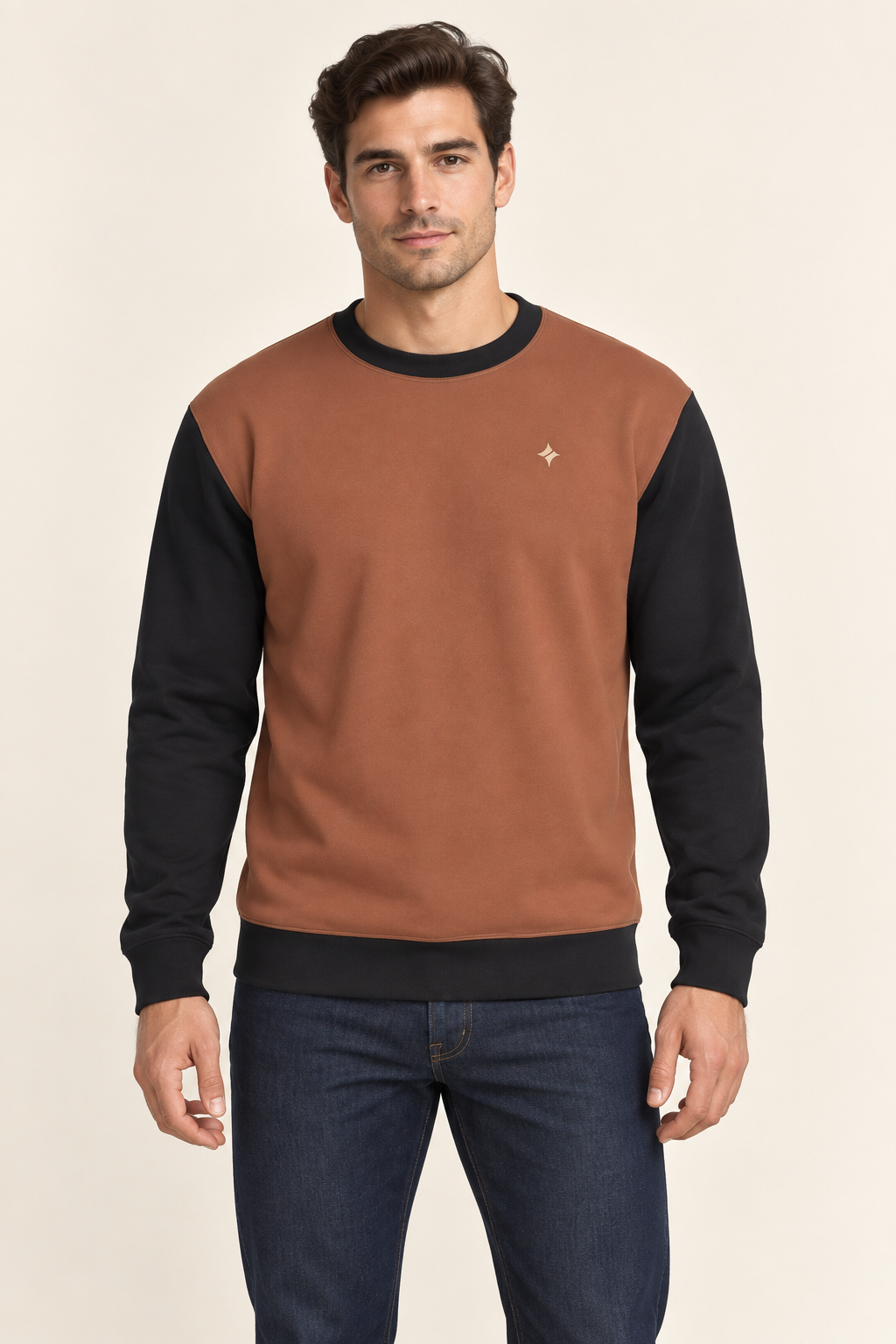 Terracotta Obsidian Nero Ponte sweatshirt — front model styling illustration
