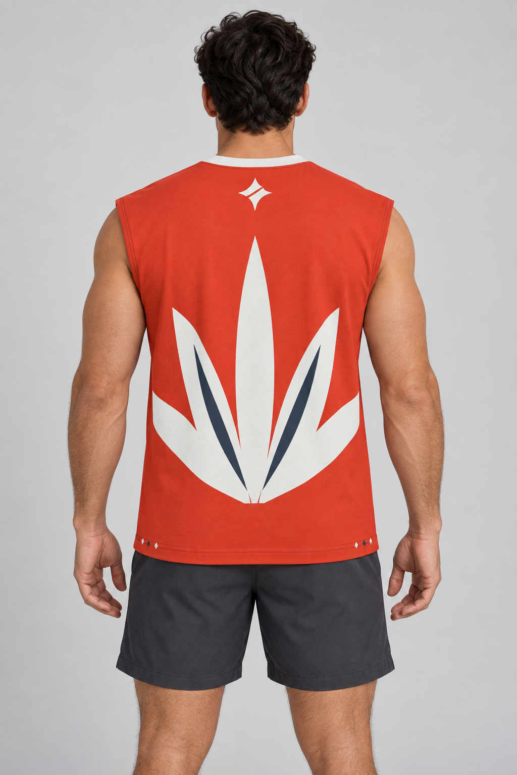 Vermilion Chalk sleeveless cotton T-shirt – back on-model styling illustration