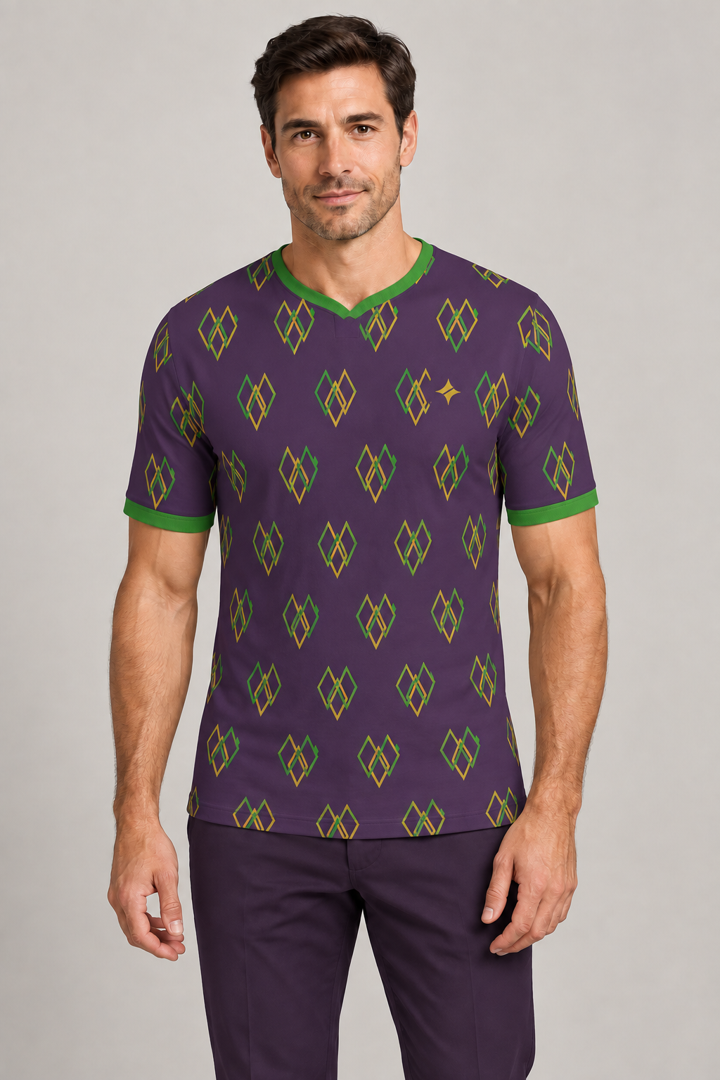 Imperial Lime V-Neck Cotton T-Shirt by UNIKCOSA — front styling; AI-generated styling illustration.