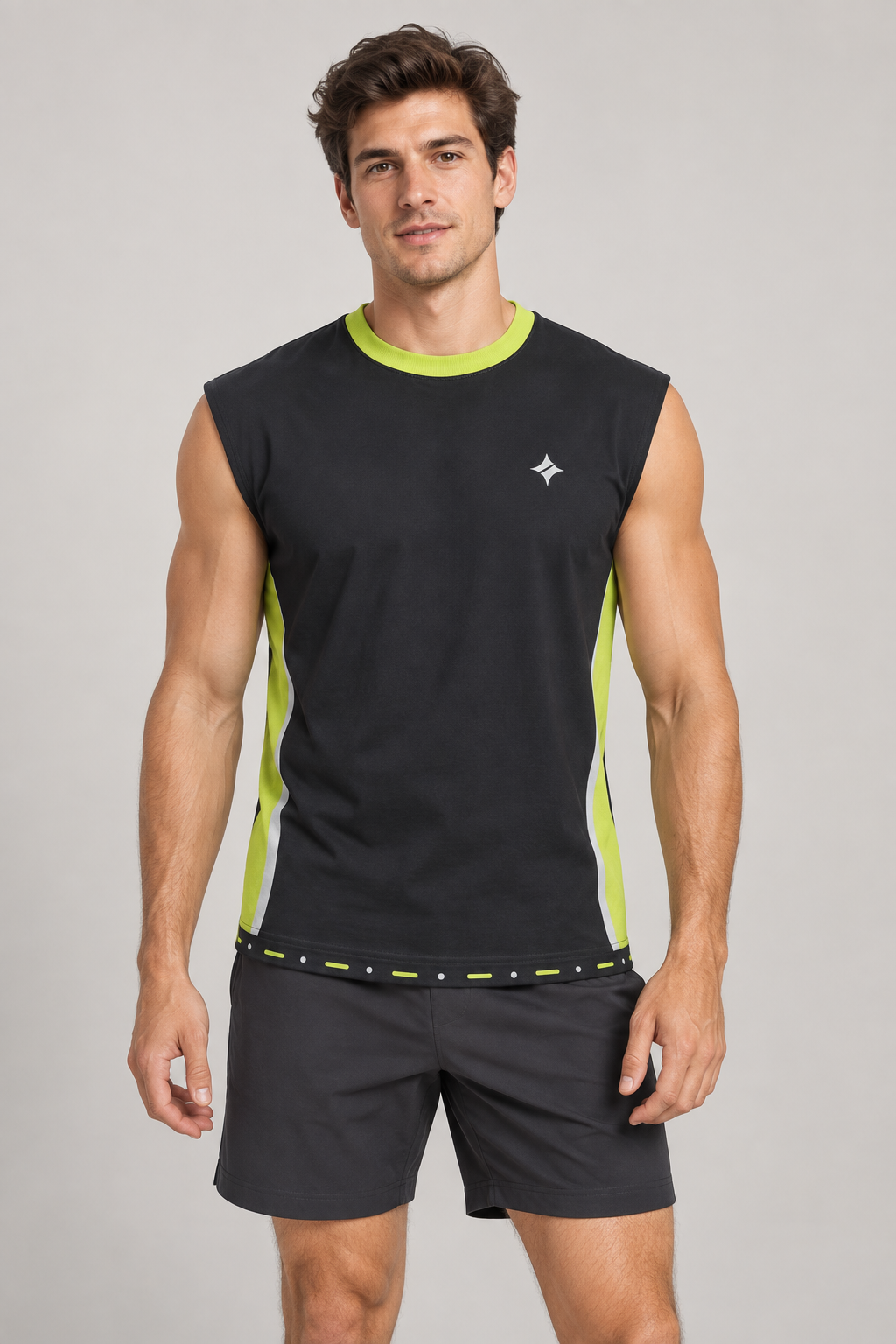 Volt Ash sleeveless cotton T-shirt – front on-model styling illustration