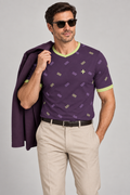 Prune Celery Optic V-Neck Cotton T-Shirt by UNIKCOSA — dressed-up styling; AI-generated styling illustration.