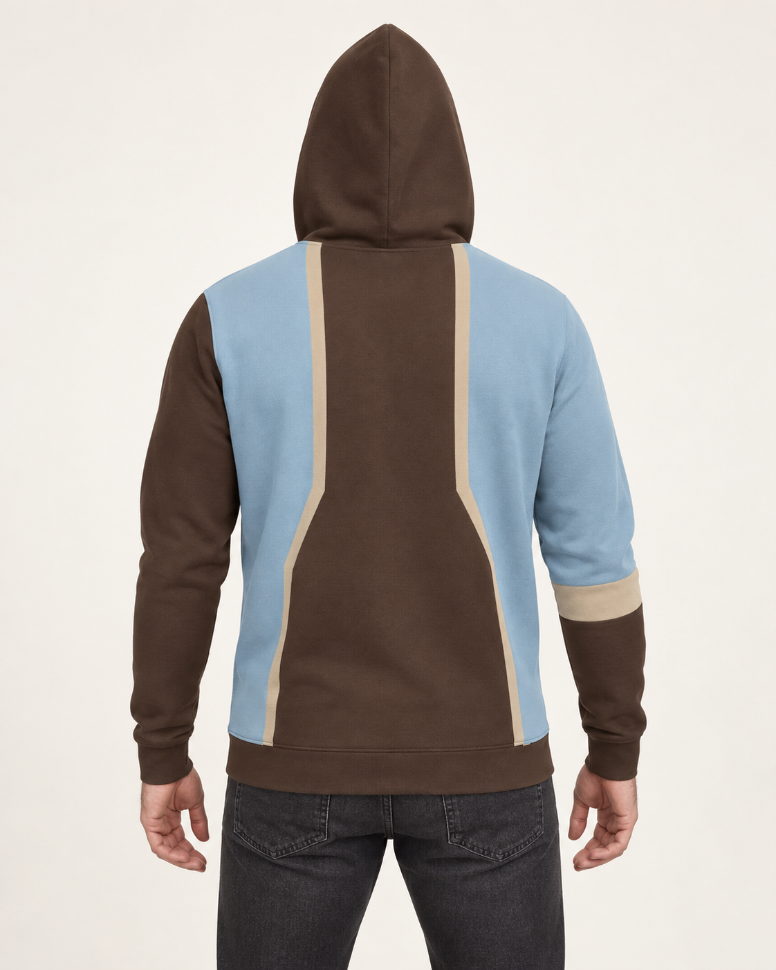 Walnut Glacier Divide Nero Ponte Hoodie, back on-model AI styling illustration