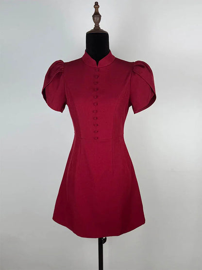 UNIKCOSA’s Patchwork Pleated A-Line Dress — Elegant Office & Commuter Short Sleeve Mini