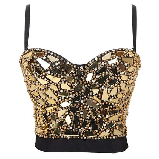 UNIKCOSA’s Rhinestone Sequin Corset Top — Y2K Crop Camisole for Party & Stage Glam
