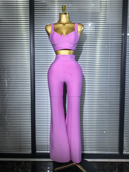 UNIKCOSA’s Multi-Color Bandage 2-Piece Set — Sexy Strap Crop Top + Bodycon Long Skirt
