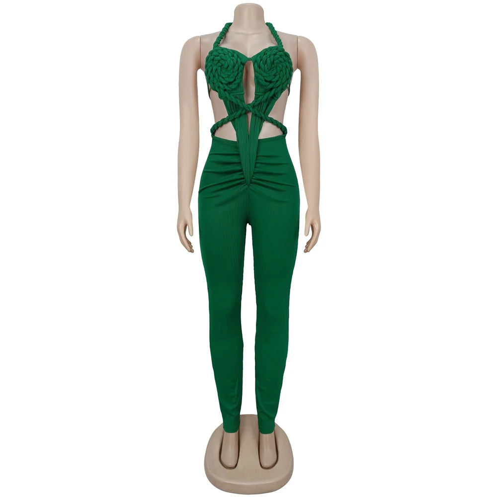 UNIKCOSA’s 2025 Ribbed Halter Jumpsuit — Sexy Backless Ruched One-Piece Clubwear