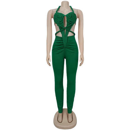 UNIKCOSA’s 2025 Ribbed Halter Jumpsuit — Sexy Backless Ruched One-Piece Clubwear