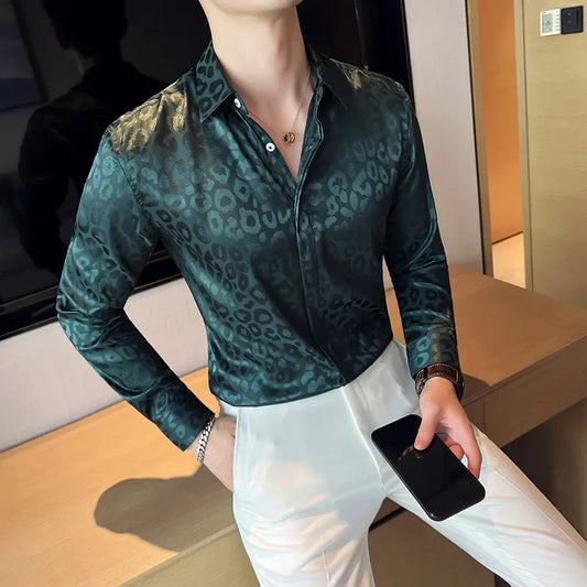 UNIKCOSA Men’s Luxury Printed Shirt – Slim Fit Long Sleeve Prom & Tuxedo Dress Shirt (M–3XL)