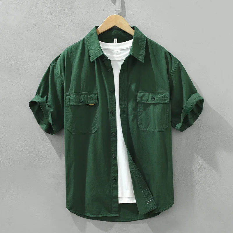 UNIKCOSA Men’s Cargo Shirt Jacket – Retro Cotton Safari-Style Workwear Top (Versatile Loose-Fit Uniform Edition)