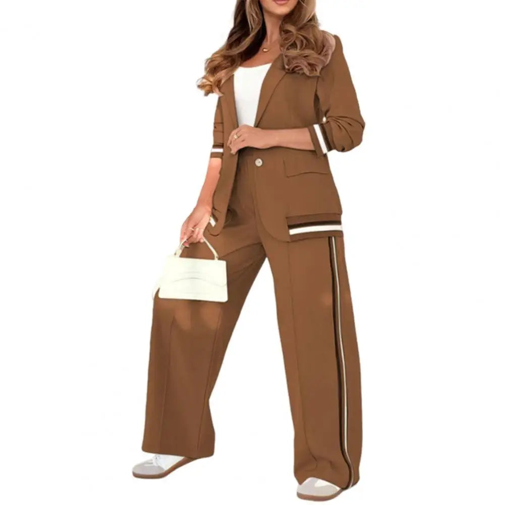 UNIKCOSA’s 2025 Women’s Suit Set — Long-Sleeve Cardigan Coat + Pocket Pants 2-Piece