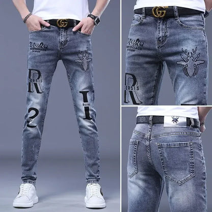 UNIKCOSA Men’s Washed Graphic Jeans – Slim Fit Stretch Streetwear Hip-Hop Trousers (Spring/Autumn Edition)