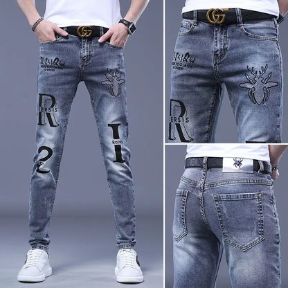 UNIKCOSA Men’s Harajuku Art Jeans – Slim Fit Graphic Painted Denim Pants (Spring/Autumn Streetwear 2000s Style)