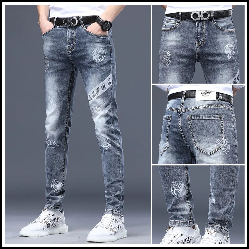 UNIKCOSA Men’s Harajuku Art Jeans – Slim Fit Graphic Painted Denim Pants (Spring/Autumn Streetwear 2000s Style)