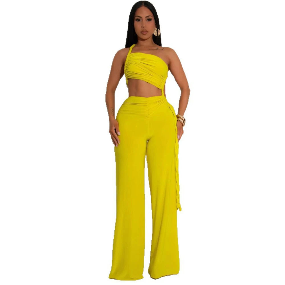 UNIKCOSA’s 2025 Ruched Patchwork Jumpsuit — Halter Sleeveless Wide-Leg Romper