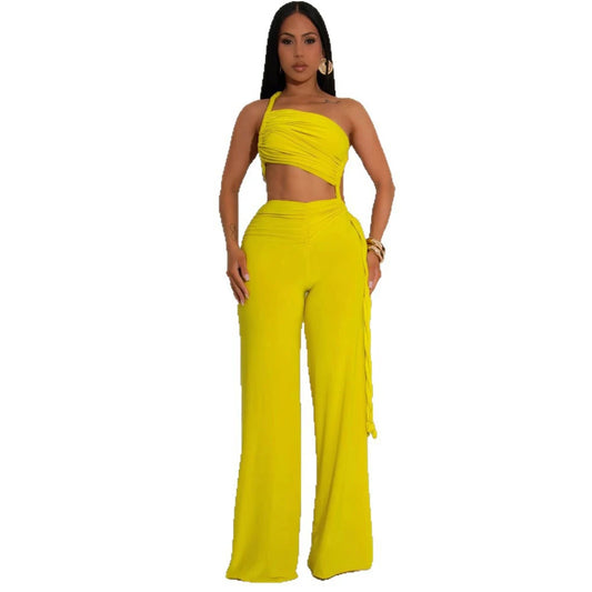 UNIKCOSA’s 2025 Ruched Patchwork Jumpsuit — Halter Sleeveless Wide-Leg Romper