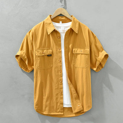 UNIKCOSA Men’s Cargo Shirt Jacket – Retro Cotton Safari-Style Workwear Top (Versatile Loose-Fit Uniform Edition)