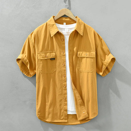 UNIKCOSA Men’s Cargo Shirt Jacket – Retro Cotton Safari-Style Workwear Top (Versatile Loose-Fit Uniform Edition)