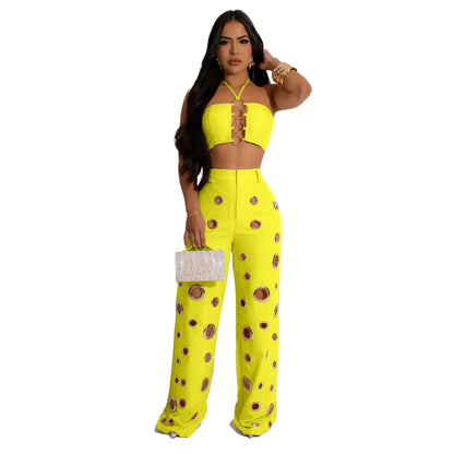 UNIKCOSA Women’s Leopard Print 2-Piece Set – Halter Hollow Tank Top & Ring Detail Knee Shorts (Streetwear Chic 2025 Edition)
