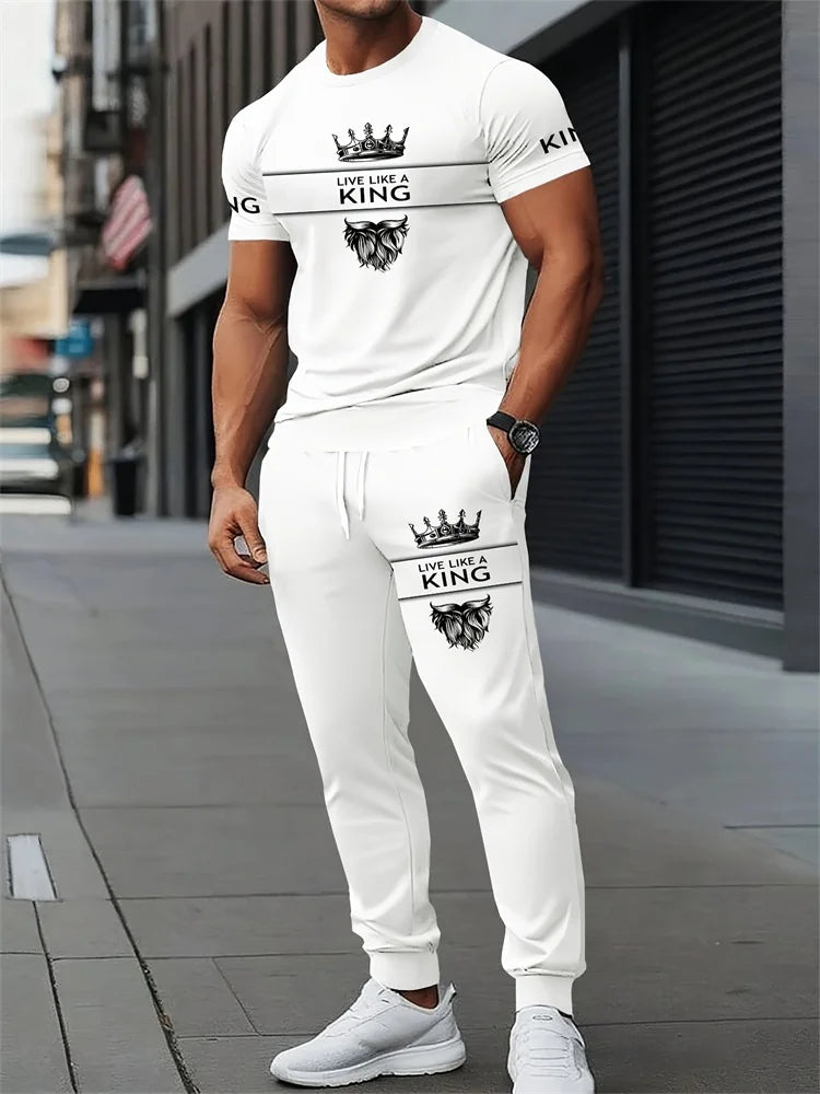 UNIKCOSA Men’s Street Style Set – Bull Print Warm T-Shirt & Long Pants Outfit (Autumn/Winter Edition)