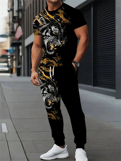UNIKCOSA Men’s Street Style Set – Bull Print Warm T-Shirt & Long Pants Outfit (Autumn/Winter Edition)