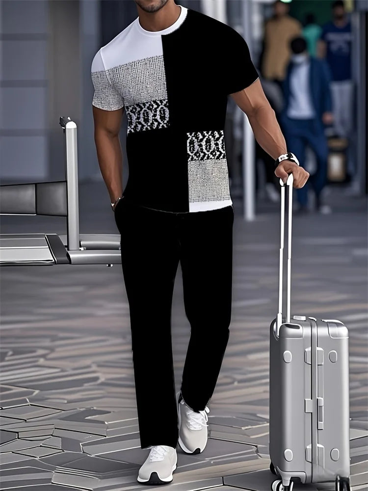 UNIKCOSA Men’s Street Style Set – Bull Print Warm T-Shirt & Long Pants Outfit (Autumn/Winter Edition)