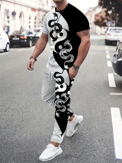 UNIKCOSA Men’s Street Style Set – Bull Print Warm T-Shirt & Long Pants Outfit (Autumn/Winter Edition)