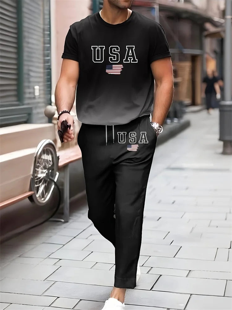 UNIKCOSA Men’s Street Style Set – Bull Print Warm T-Shirt & Long Pants Outfit (Autumn/Winter Edition)