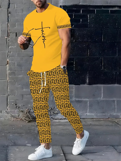 UNIKCOSA Men’s Street Style Set – Bull Print Warm T-Shirt & Long Pants Outfit (Autumn/Winter Edition)