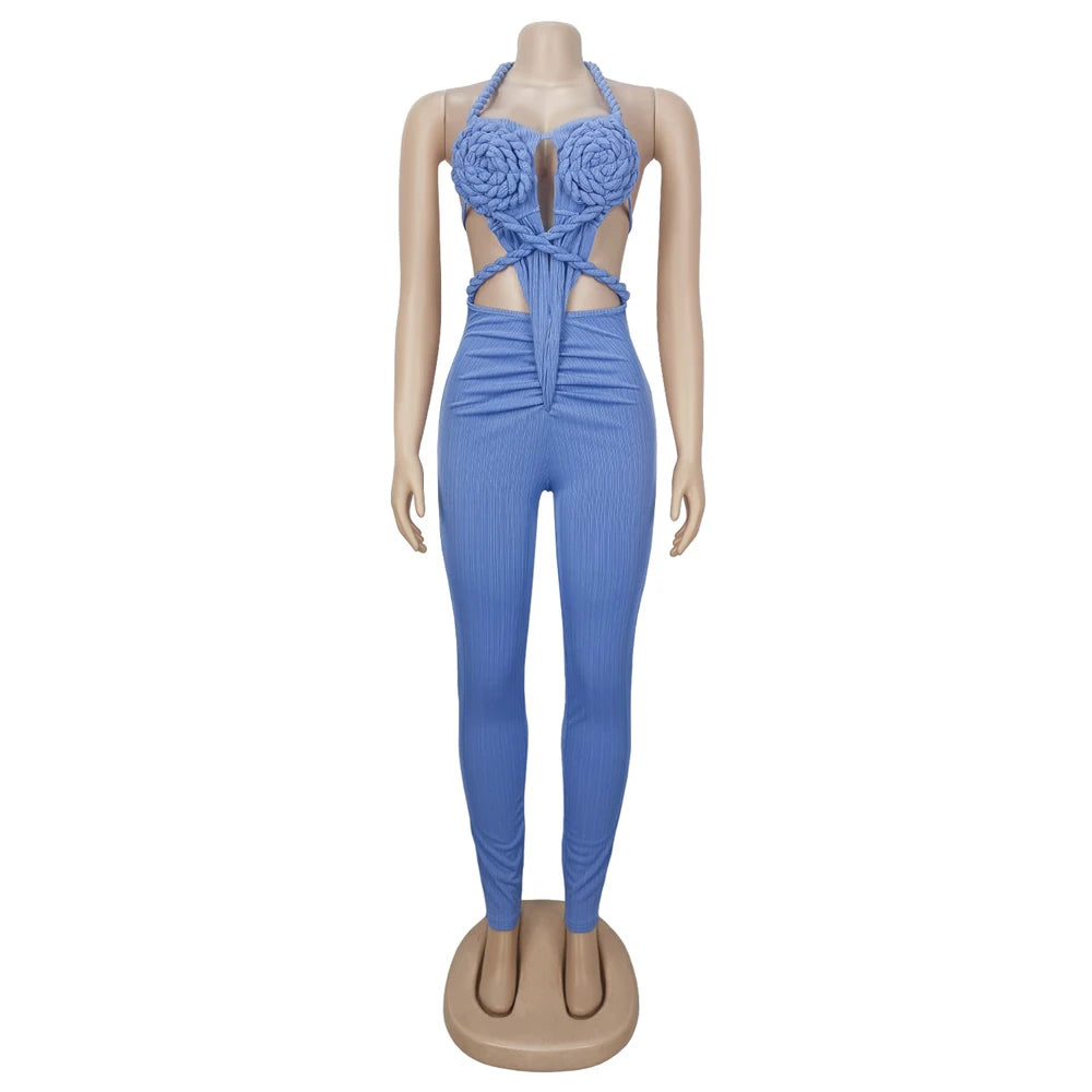 UNIKCOSA’s 2025 Ribbed Halter Jumpsuit — Sexy Backless Ruched One-Piece Clubwear