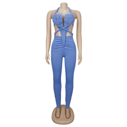 UNIKCOSA’s 2025 Ribbed Halter Jumpsuit — Sexy Backless Ruched One-Piece Clubwear
