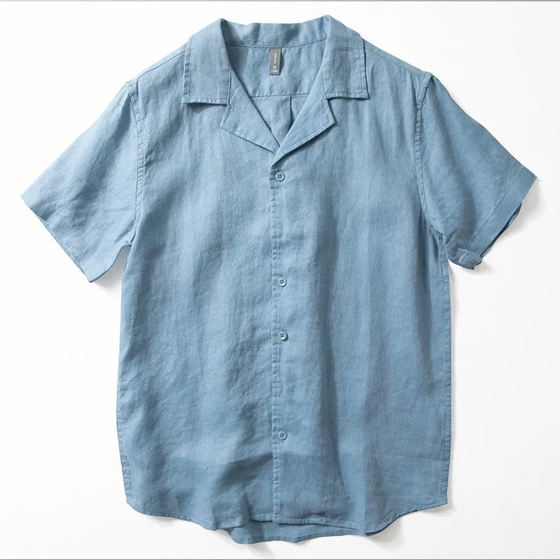 UNIKCOSA Men’s Pure Linen Shirt – Short Sleeve Summer Lapel Blouse Top (Breathable Chinese-Style Edition)