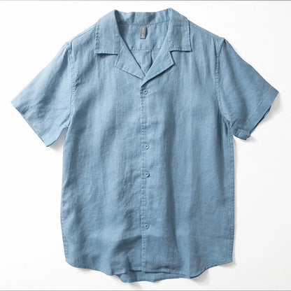 UNIKCOSA Men’s Pure Linen Shirt – Short Sleeve Summer Lapel Blouse Top (Breathable Chinese-Style Edition)