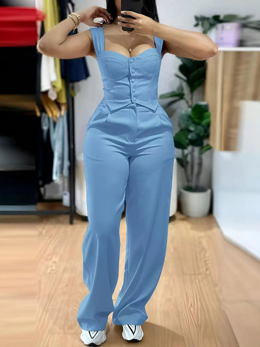 UNIKCOSA™ Elegant Y2K 2-Piece Pant Set – Sexy Sling Crop Top & Wide-Leg High-Waist Pants | Women’s Streetwear Matching Outfit