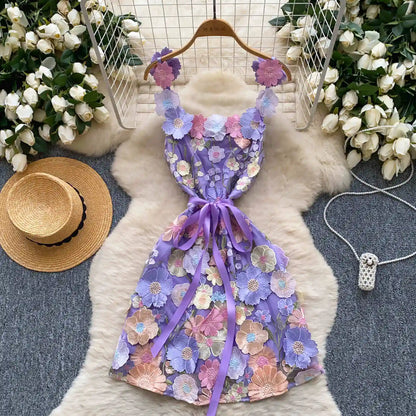 UNIKCOSA Women’s French Embroidered Halter Dress – High-End Elegant Summer Mini (Chic Edition)