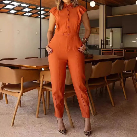 UNIKCOSA™ 2024 Autumn Casual Jumpsuit – Lapel Collar High-Waist Wide-Leg One-Piece | Women’s Solid Streetwear Body Pants
