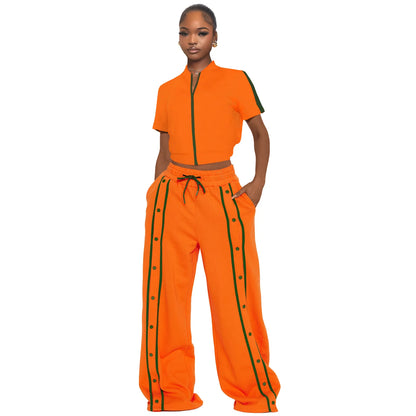 UNIKCOSA’s Summer Streetwear Pant Set — Short-Sleeve Zip Jacket + Wide-Leg Pants