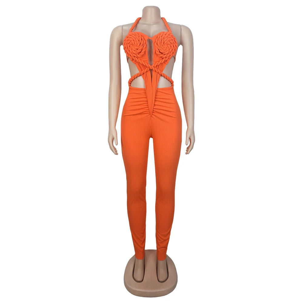 UNIKCOSA’s 2025 Ribbed Halter Jumpsuit — Sexy Backless Ruched One-Piece Clubwear