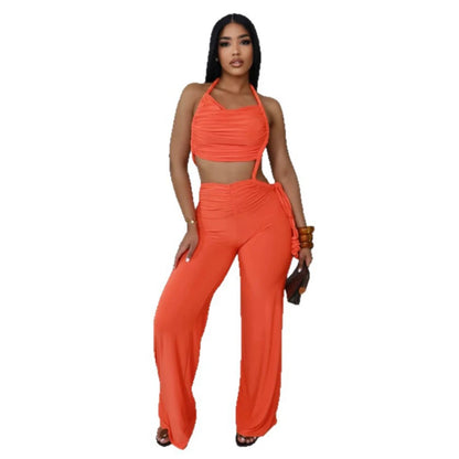 UNIKCOSA’s 2025 Ruched Patchwork Jumpsuit — Halter Sleeveless Wide-Leg Romper