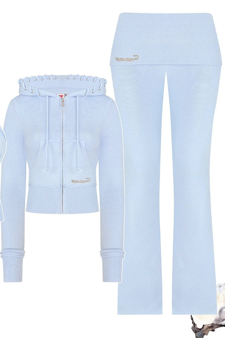 UNIKCOSA’s Y2K Sportswear Set — Pink & Blue Slim Hoodie + Casual Pants 2-Piece