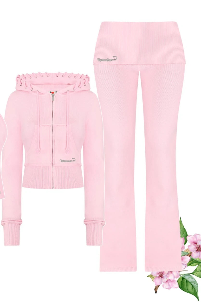 UNIKCOSA’s Y2K Sportswear Set — Pink & Blue Slim Hoodie + Casual Pants 2-Piece