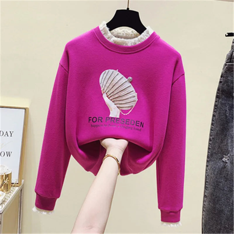 UNIKCOSA Velora Printed Hoodie Loose Long Sleeve O Neck 💫