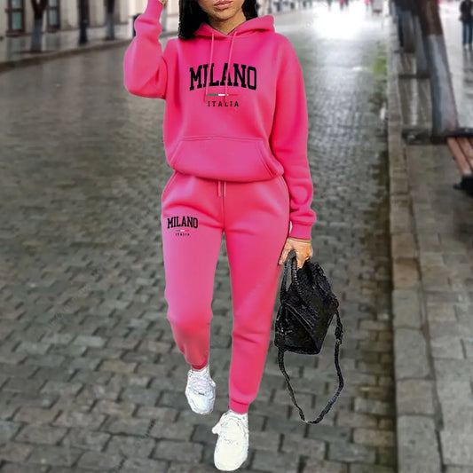 UNIKCOSA’s 2025 Milano Tracksuit — Letter Print Hoodie + Jogger Pants Set