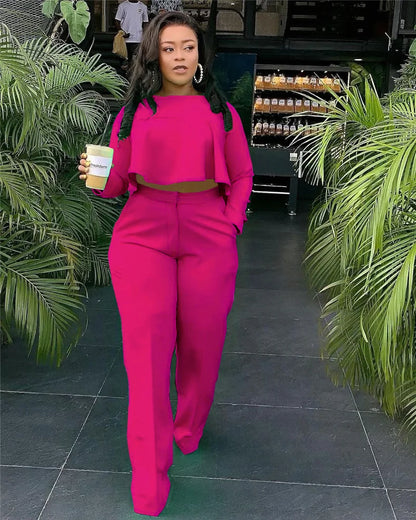 UNIKCOSA’s Elegant Ruffle 2-Piece Set — Crop Top + Wide-Leg Pants Fall Outfit