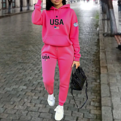 UNIKCOSA’s USA Letter Tracksuit — Hoodie + Jogger Pants 2-Piece Autumn/Winter Set