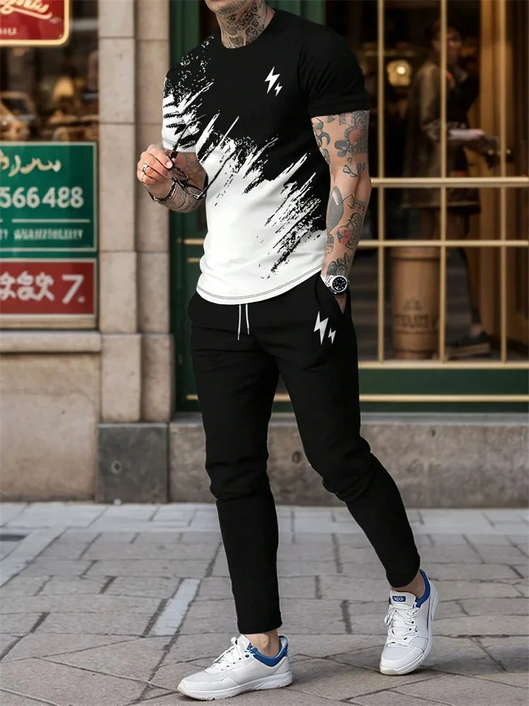 UNIKCOSA Men’s Street Style Set – Bull Print Warm T-Shirt & Long Pants Outfit (Autumn/Winter Edition)