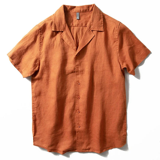 UNIKCOSA Men’s Pure Linen Shirt – Short Sleeve Summer Lapel Blouse Top (Breathable Chinese-Style Edition)